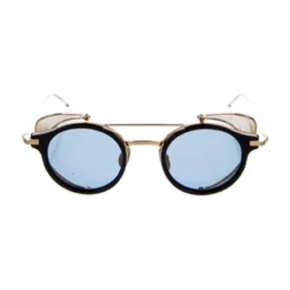 Thom Browne round Blue and Gold with Gold Mesh Sunglasses with Blue Lenses